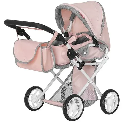 Игрушечная коляска для кукол Carrello Unico 9346 Pink с регулируемой ручкой, складным капюшоном и корзиной