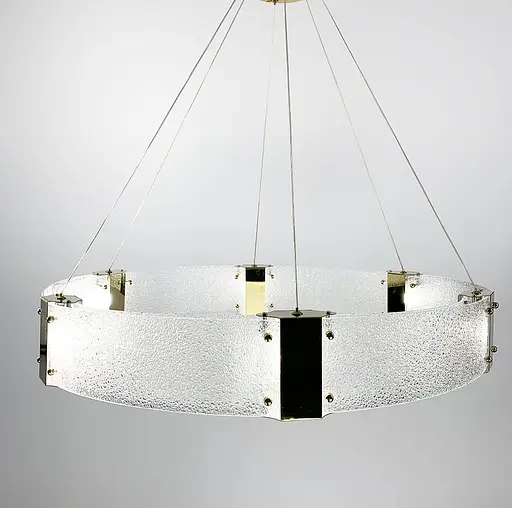 Дизайнерская LED люстра с фактурным стеклом в золотом каркасе Line.F Диаметр 80см - фото 2