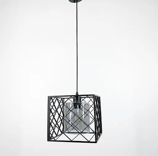 Світильник лофт у геометричному каркасі Line.F Колір плафона Янтарний - фото 1