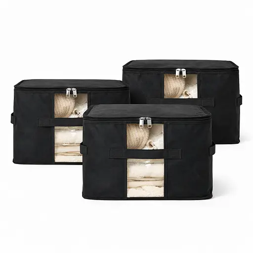Набір із 3 сумок ORGANIZE для зберігання білизни й текстилю, 35×35×25 см (чорний) - фото 3