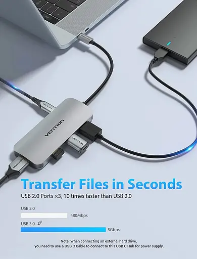 Хаб Vention USB-C to HDMI/USB 3.0x3/SD/TF/PD Docking Station Gray 0.15M Aluminum Alloy Type - фото 4