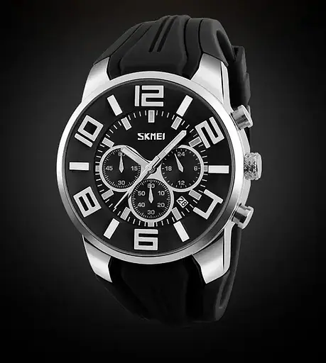 Чоловічий класичний наручний годинник Skmei 9128 (Чорний з чорним циферблатом) - фото 5