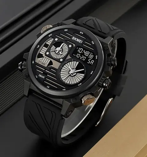 Часы мужские наручные спортивные Skmei 2202 (Черный силиконовый ремешок) - фото 6