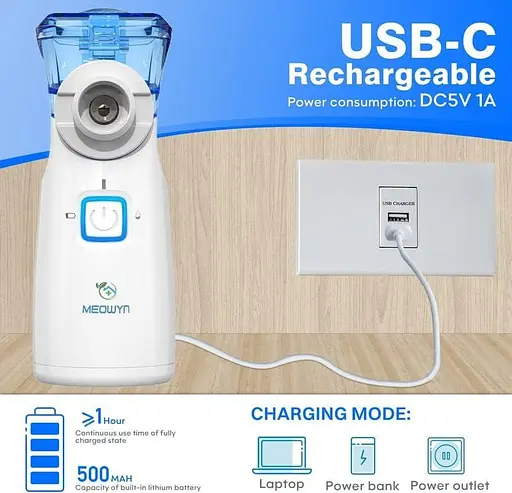 Інгалятор-небулайзер Meowyn для дорослих та дітей, що перезаряджається через USB-C - фото 4