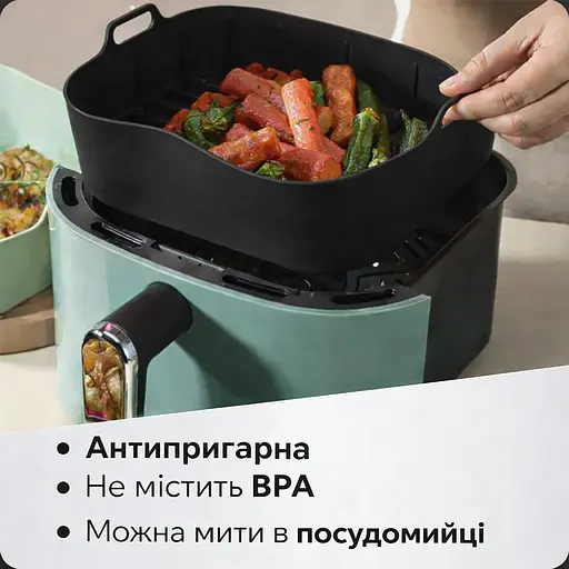 Квадратная плотная силиконовая форма для аэрогриля, духовки и мультипечи с ребристым дном 21.5х21.5 см Черный 88287 - фото 3