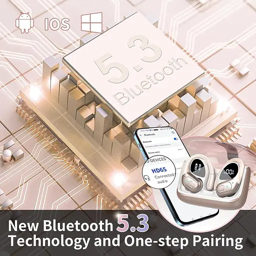 Бездротові спортивні навушники HD65 із зарядним кейсом і мікрофоном Bluetooth навушники для спорту Рожевий - фото 6