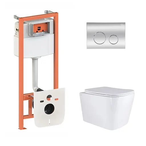 Подвесной унитаз Qtap Tern + инсталляция Qtap Nest 4 в 1 (круглая клавиша Chrome), Белый - фото 1