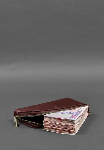 Кожаный портмоне-купюрник на молнии 14.0 бордовый - фото 5