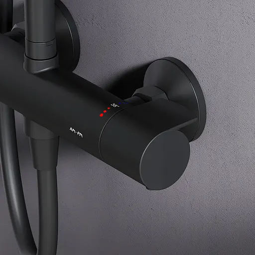 Душова система з термостатом Am.Pm X-Joy верхній душ 220 мм black F0785A422, Чорний матовий - фото 6