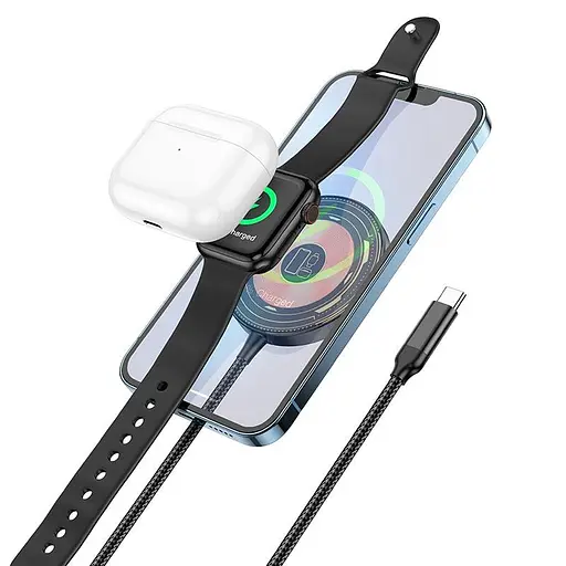 Зарядка Qi HOCO Discovery Edition 3-in-1 magnetic wireless fast charger CW45 - фото 3