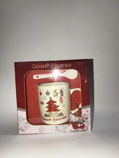 Кружка новорічна з ялинкою з ложечкою горнятко в коробці Gee! - фото 1