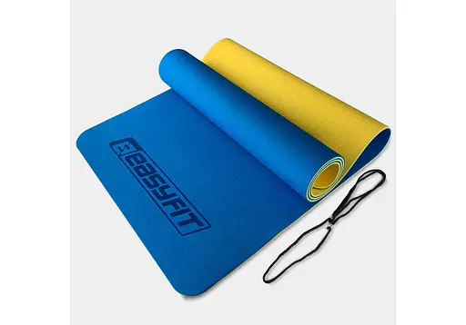 Коврик для йоги и фитнеса EasyFit TPE+TC 6 мм двухслойный синий-желтый (EF-1924-BEY) - фото 1