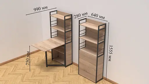 Стол книга с этажеркой Практик 2 Ferrum-decor 1555x640x990 Черный металл ДСП Дуб Сонома 16 мм (FRD-104628) - фото 2