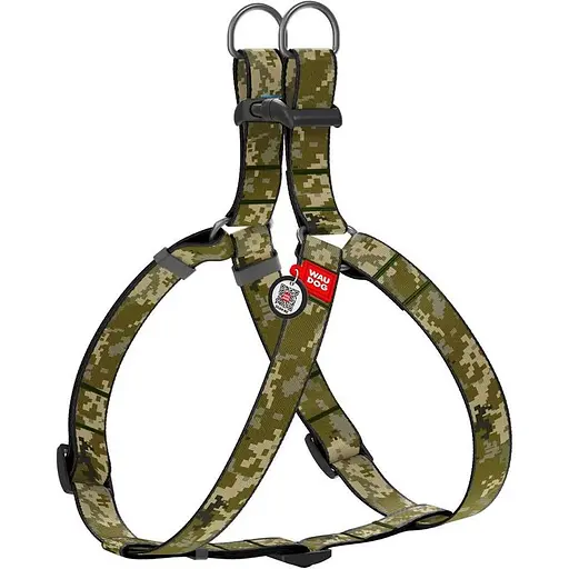 Шлея для собак Waudog Nylon з QR-паспортом, малюнок "Мілітарі", пластиковий фастекс, M