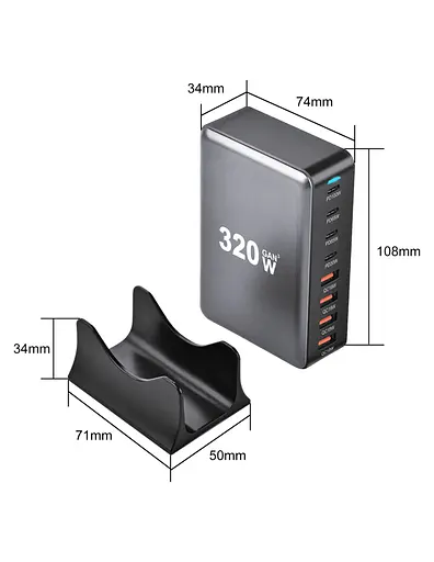 Зарядний адаптер блок живлення Essager 320 W GaN YMX-320 4U+4C (8 виходів) - фото 4