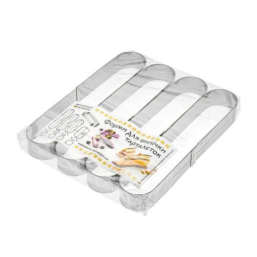 Металеві овальні формочки порційні для еклерів, тістечок та тарталеток 16х4х2.5 см (набір з 4 штук), Master Class Сірий 87230 - фото 2