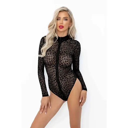 Боді Noir Handmade F287 Leopard fLock Bodysuit With long sleeves - M