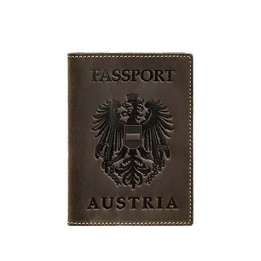 Кожаная обложка для паспорта с австрийским гербом темно-коричневая Crazy Horse - фото 6