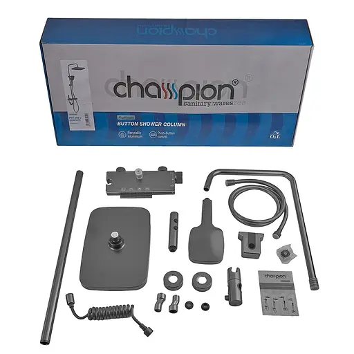 Душевая система Champion PBL-009-J с кнопочным переключателем 4 режима graphite CH6500, Графит - фото 8