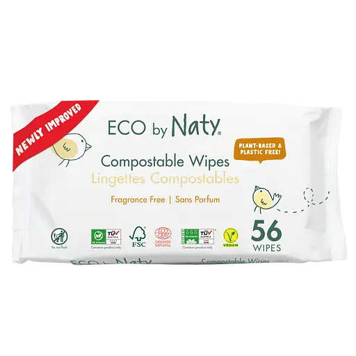 Дитячі вологі серветки без запаху, 56 шт. ECO BY NATY