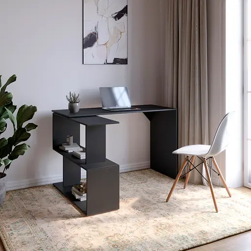 Стіл комп'ютерний поворотний з полицями М-ЗОН Джеко 1200 Антрацит (MZN-031033)