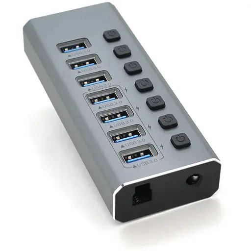 Хаб USB 3.0, 4 порти USB 3.0 + 3 порти QC3.0, з перемикачами на кожен порт, DC12V2A, Black, BOX