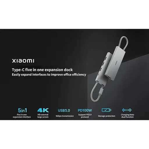 USB-хаб Xiaomi Type-C 5-in-1 Docking Station (XMDS05YM) [81685] - фото 3