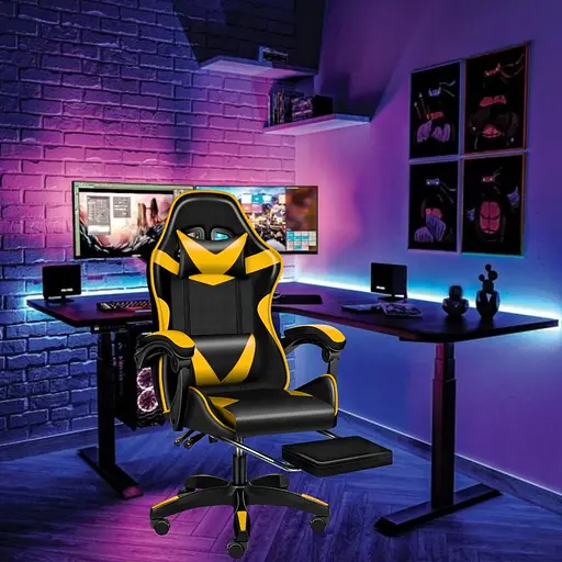 Кресло геймерское PLAYER с подставкой для ног и массажем Black/Yellow (100015) - фото 5