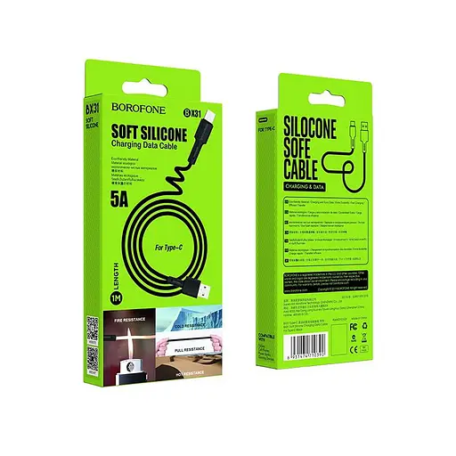 Кабель Borofone BX31 USB to Type-C 3A 1 м silicone TPE connectors чорний - фото 2