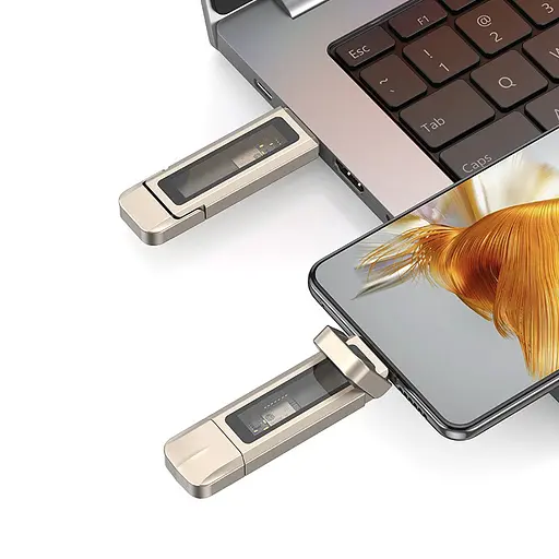 Флеш-накопитель Usams US-ZB279 2in1 USB 3.2 + Type-C GEN1 Dual Ports Aluminum Alloy 10G – 256GB Silver - фото 4