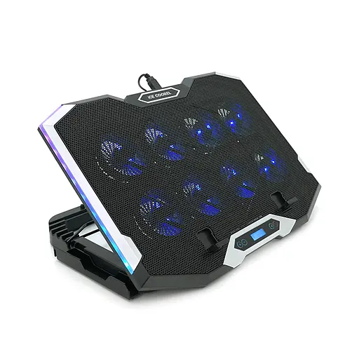 Підставка під ноутбук IceCoorel K10, 10-17", 8 * 70mm, корпус пластик + алюміній, 2xUSB2.0 + LCD, 410x297x40mm, RGB, Box, Q10 - фото 1