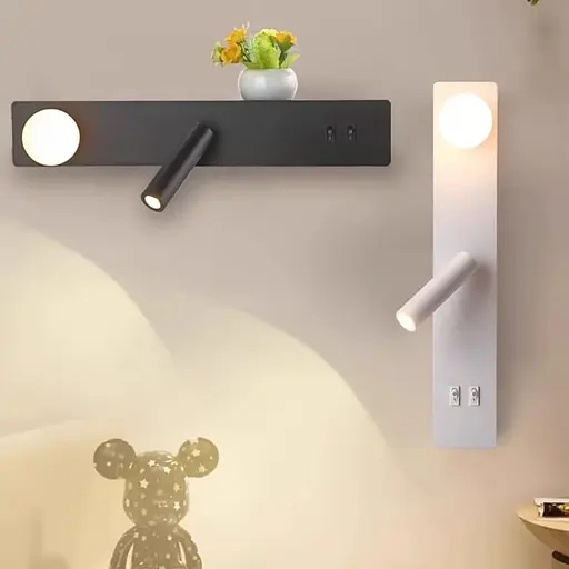 Чорне бра з білим плафоном та спотом на 2 вимикачі 40х8 см Line F Арт. B91/2 BK - фото 8