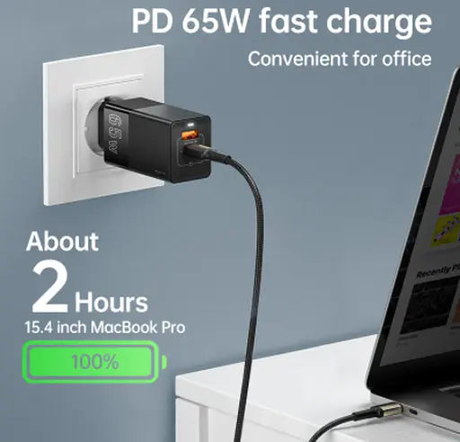 Мережевий адаптер живлення - ЗП Kuulaa 65W GaN KL-CD20 2 виходи USB + Type-C чорний - фото 5