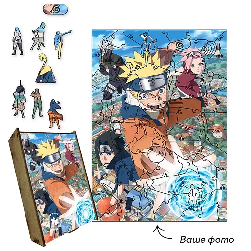 Пазл деревянный Наруто, А5, 35 элементов, Деревянная коробка