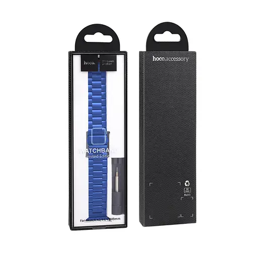 Ремінець металевий Hoco iWatch WA10 three-bead 42/ 44/ 45/ 49 mm синій - фото 5