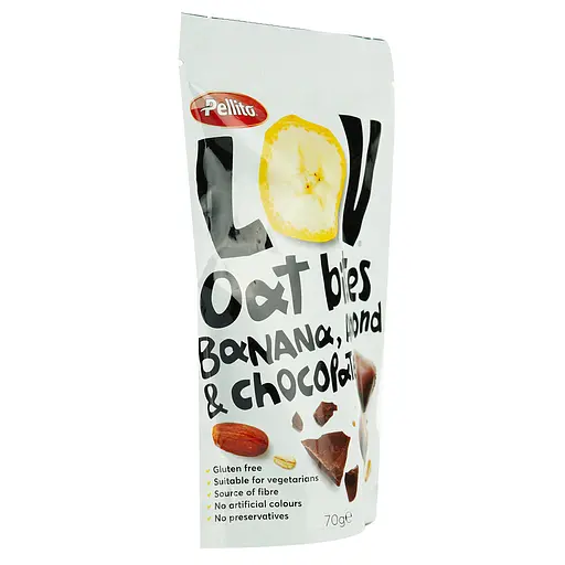 Вівсяні снеки Pellito з бананом мигдалем та шоколадом 70 г - фото 2