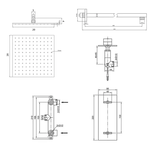 Душова система Kohlman Excelent 20 chrome + BOX прихованого монтажу KPL-QW227HQ20, Хром - фото 2