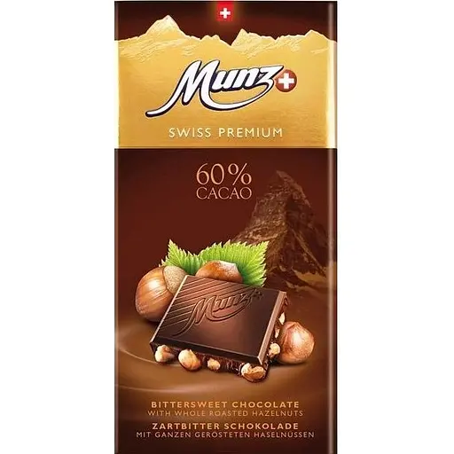 Шоколад Munz Premium чорний 60% з цільним фундуком 100 г