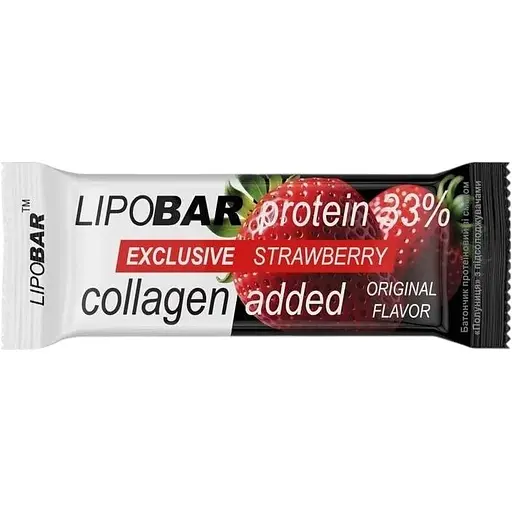 Батончик LipoBar Exclusive Protein Bar, 50 грам збагачений біоактивним колагеном Peptan - Полуниця