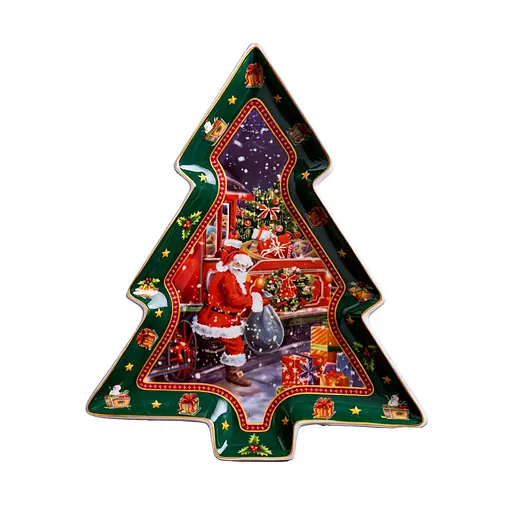Блюдо сервірувальне новорічне для закусок Santa 29 × 24 × 2 порцелянове Yiwu HP-SDHK-18