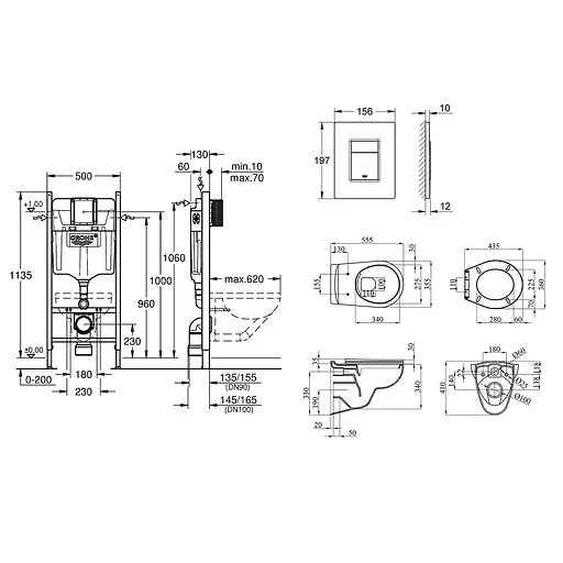 Комплект 4 в 1: Инсталляция Grohe Rapid SL 38840000 с панелью смыва Even 38966000 + унитаз A534UF Rimless с сиденьем Slim Soft Close дюропласт (UA38840966A) - фото 2