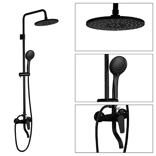 Душова система Frap F2429, вилив - перемикач на лійку, 5 режимів, Чорний матовий - фото 2