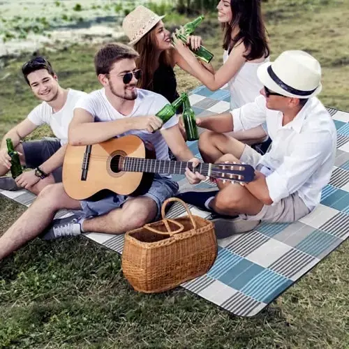 Великий флісовий водонепроникний килимок TRIZAND 21077 200x200 см для пікніка пляжу та кемпінгу з алюмінієм - фото 7