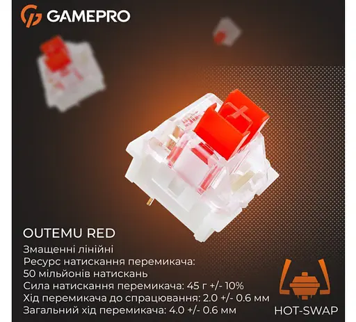 Клавіатура ігрова механічна GamePro GPMK-130BW USB Red Outemu Swithes Hot-Swap Black-White - фото 6