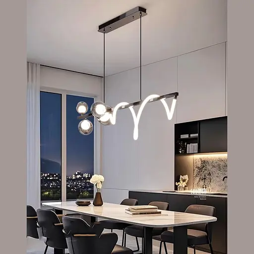 Видовжена чорна люстра з неоном і графітовими плафонами 120 см | Line F | Арт. MJ361-1200 BK - фото 5