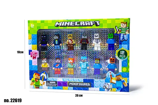 Фігурки Minecraft, 12 героїв, 26x18 см, 22619 - фото 2