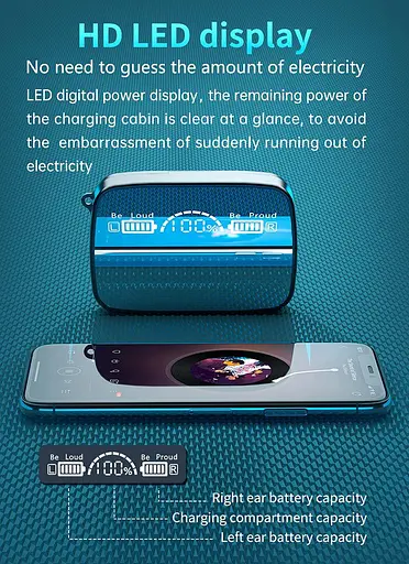 Беспроводные наушники Wireless TWS M9-17с встроенным фонариком +LED дисплей с индикатором уровня заряда Черные - фото 6
