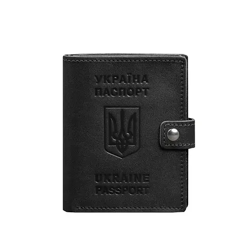 Кожаная обложка-портмоне на паспорт с гербом Украины 25.1 Черная - фото 9