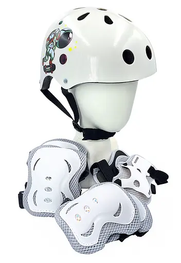 Комплект детский шлем и защита Yongkang GB24429-2009 S (5-9 р) белый космонавт (G0001886) - фото 1