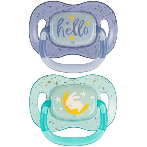 Пустышка силиконовая симметричная Canpol babies NightGlow 0-6 месяцев 2 шт. синяя (34/942_blu) - фото 1